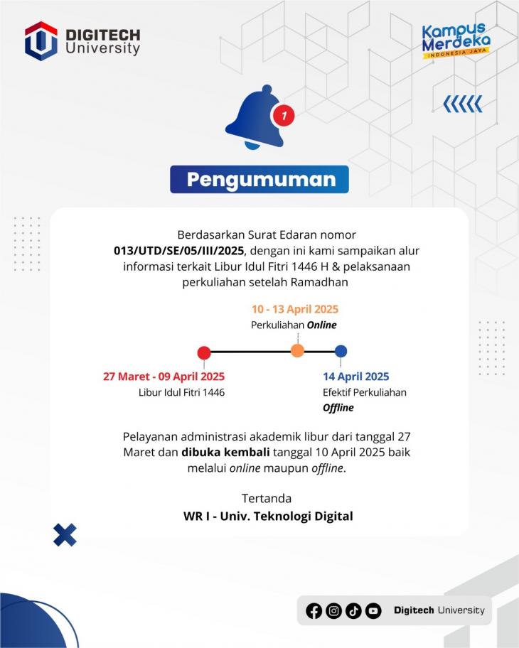 PENGUMUMAN LIBUR IDUL FITRI 1446 H DAN PELAKSANAAN PERKULIAHAN